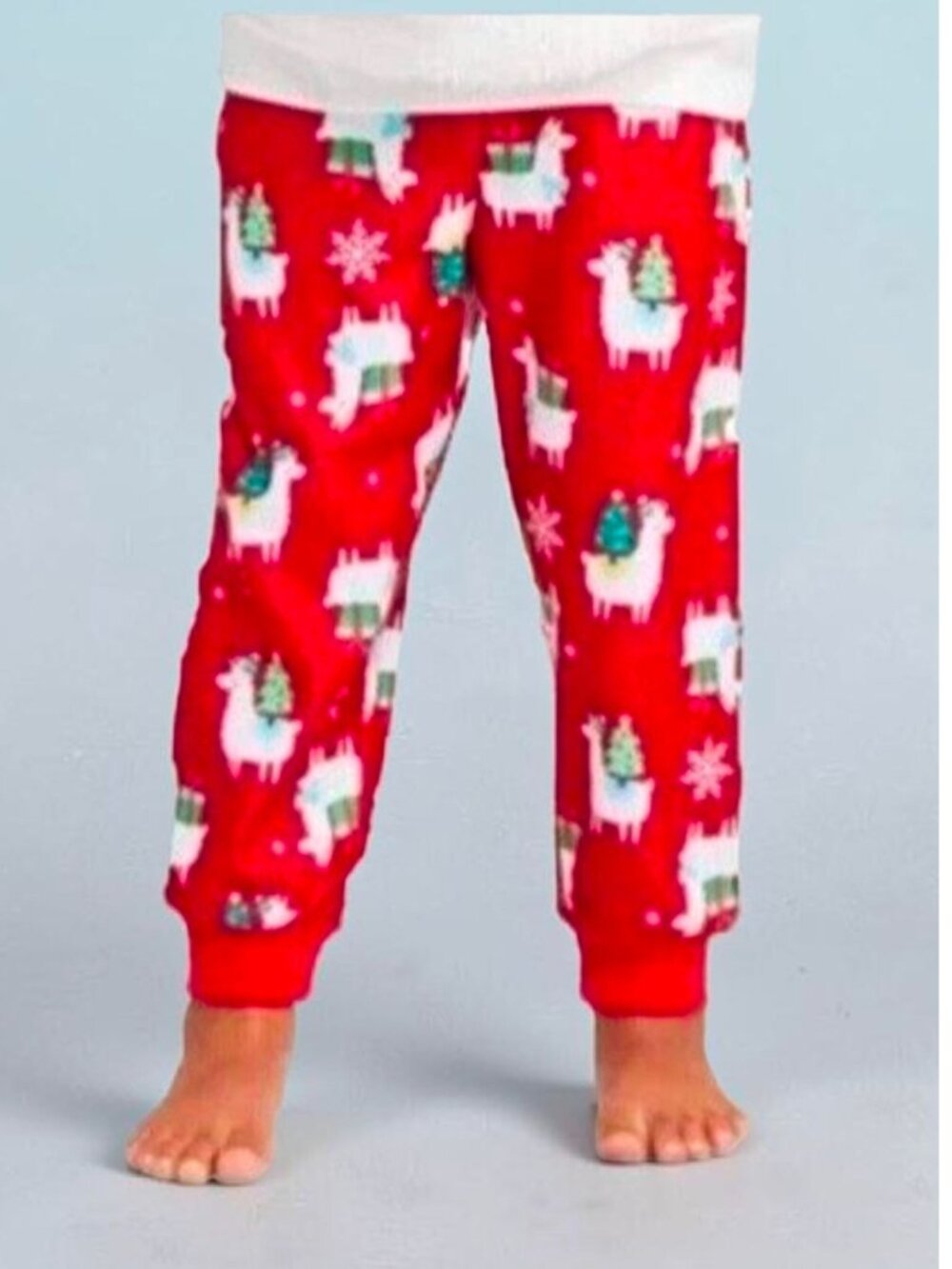 Kids Red Christmas Pajama Pants With Llama & Snowflake Print Soft Fleece Size 6